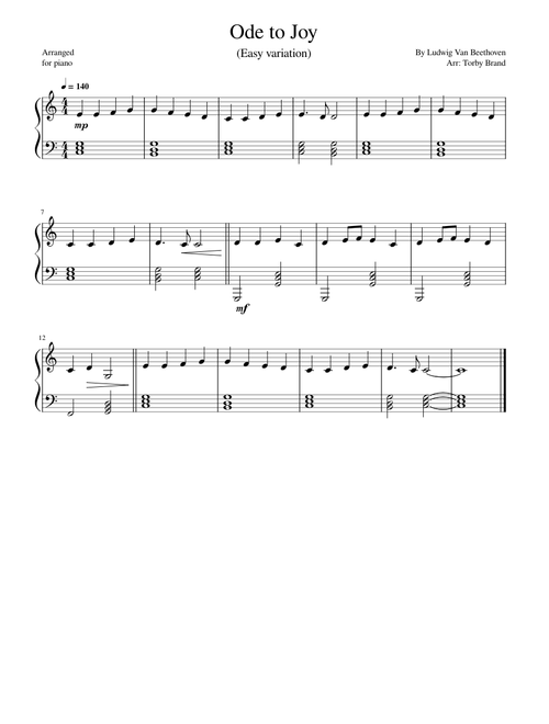 Ode to Joy - Easy Piano C Major – Ludwig van Beethoven