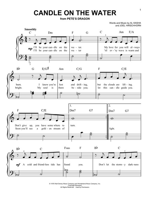 Candle On The Water (from Pete's Dragon) - Helen Reddy (Very Easy Piano)