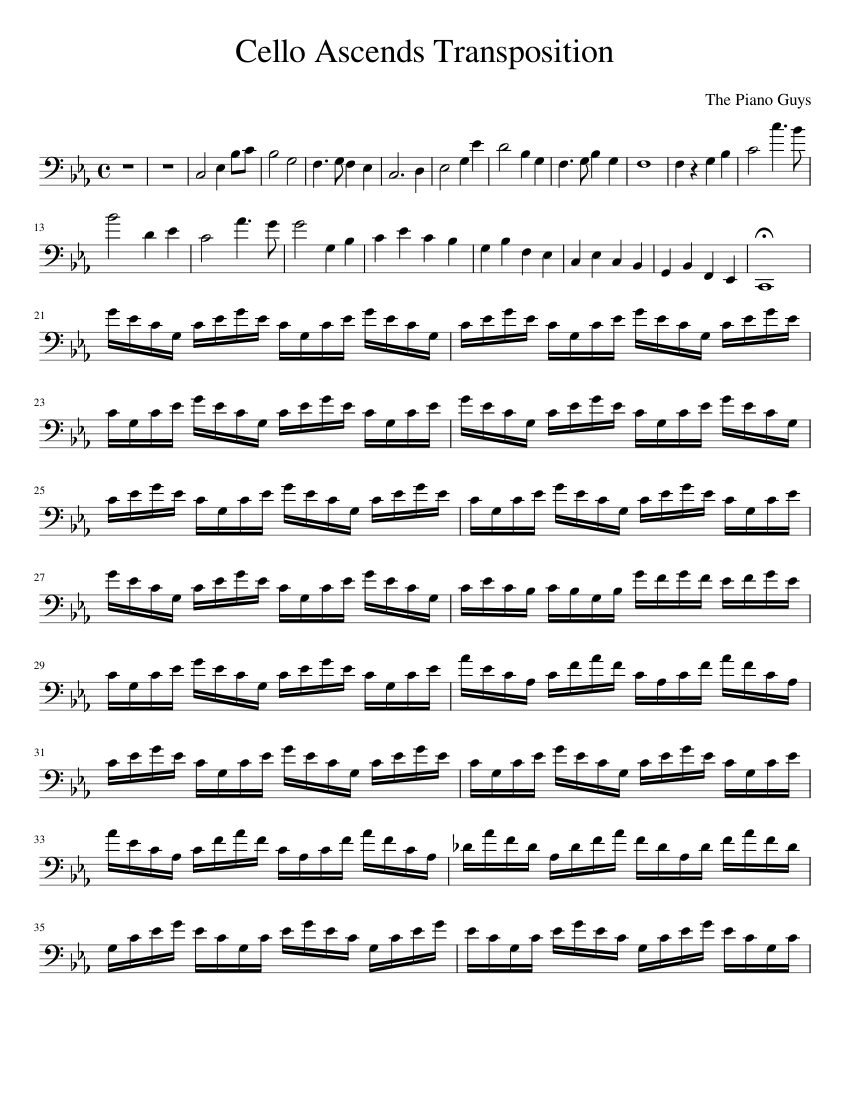 Kung Fu Piano Cello Ascends The Piano Guys Cello Ascends Transposition for cello Sheet music for Piano Solo Easy Musescore