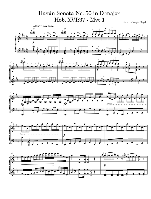 Haydn Sonata No. 50 in D major - Hob. XVI:37 –  Mvt. 1 - Joseph Haydn