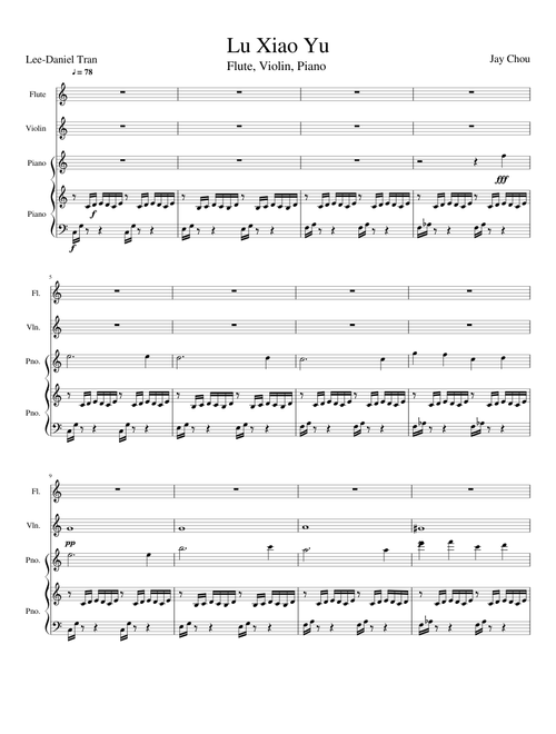 Lu Xiao Yu by Jay Chou Secret (Flute & Violin w/Piano)