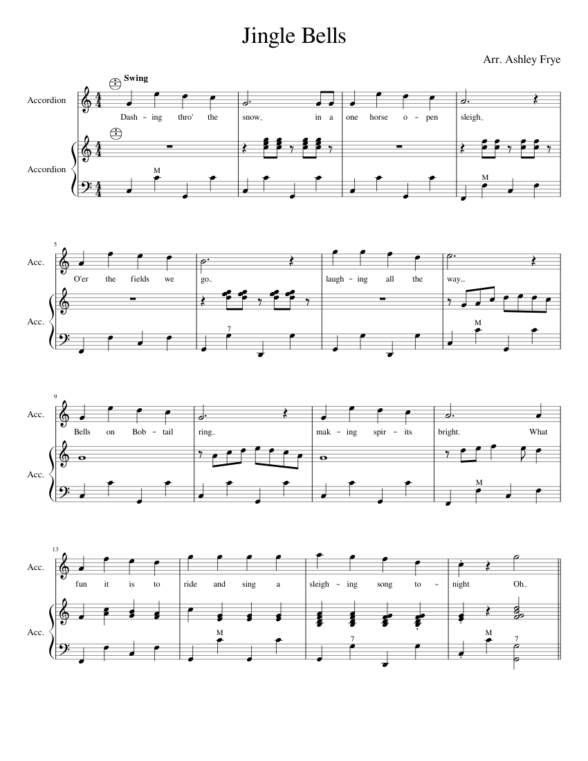 Jingle Bells Duet Sheet music for Accordion Mixed Duet Musescore