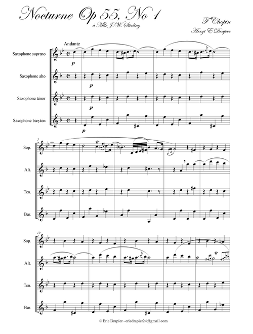 Nocturne - F. Chopin (Op55 N1) for SAX Quartet (SATB) (Arr. Eric Drapier) - Frederic Chopin (Woodwind Ensemble)