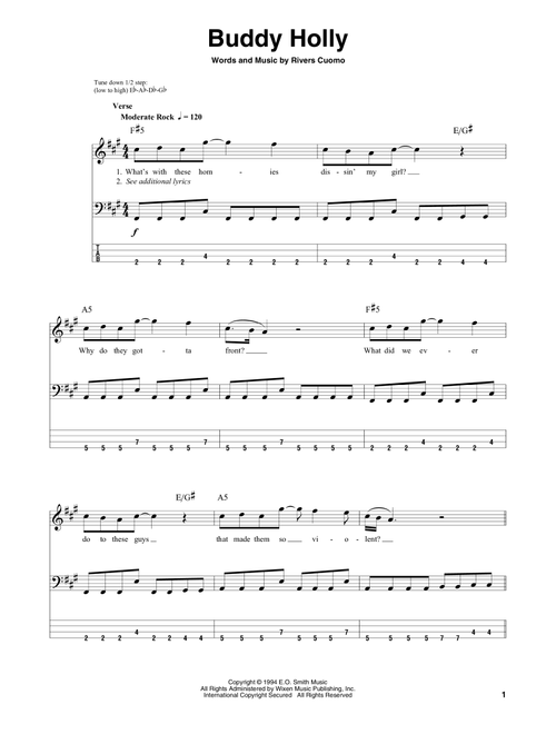 Buddy Holly - Weezer (Bass Tab)