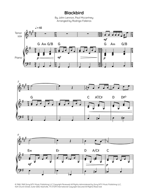 Blackbird (Arr. Rodrigo Faleiros) - The Beatles (Tenor Sax and Piano)
