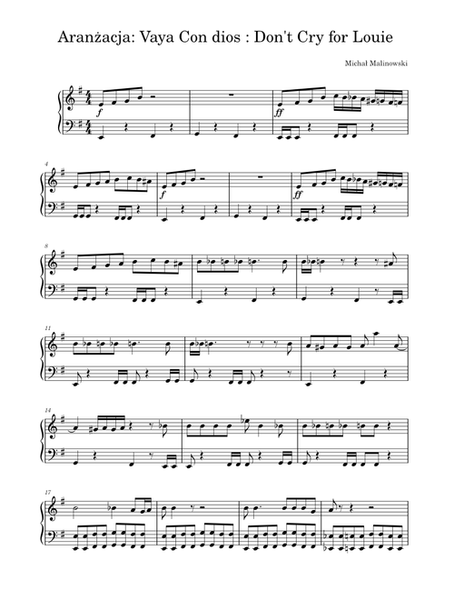 Piano aranżacja Don't cry for Louie