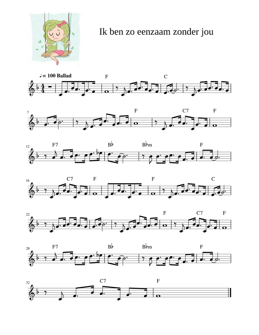 Ik ben zo eenzaam zonder jou Sheet Music with Chords for Melodica (Solo ...