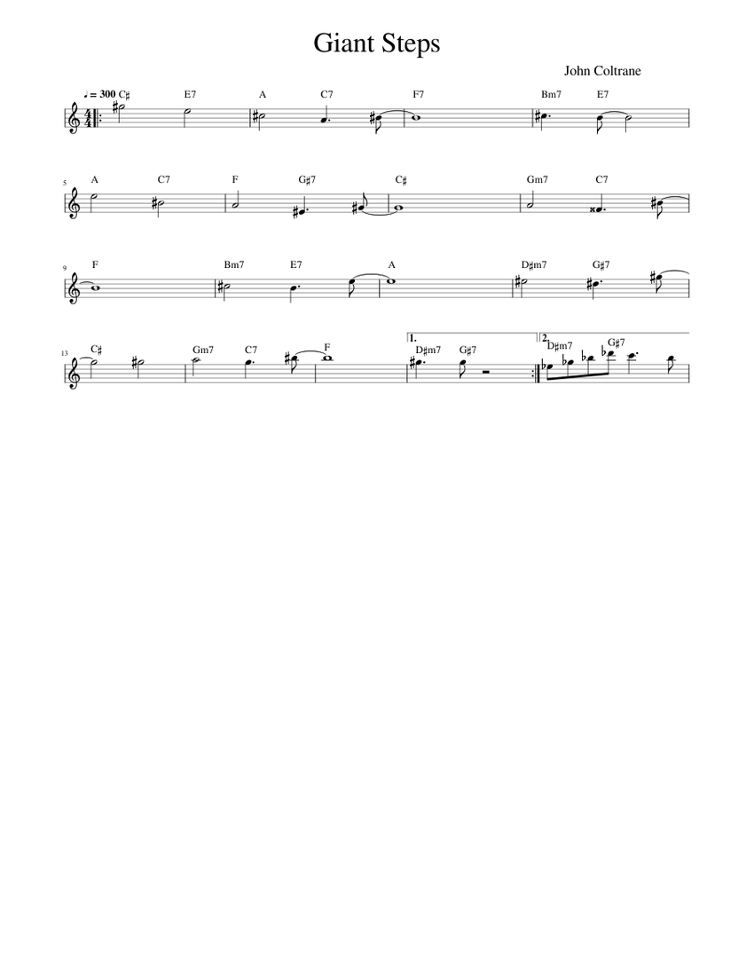 Giant Steps Sheet Music with Chords for Saxophone tenor (Solo ...