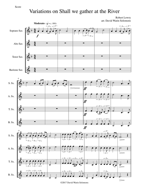Variations on Shall we gather at the river for saxophone quartet (Arr. David Warin Solomons) - Robert Lowry (Woodwind Ensemble)