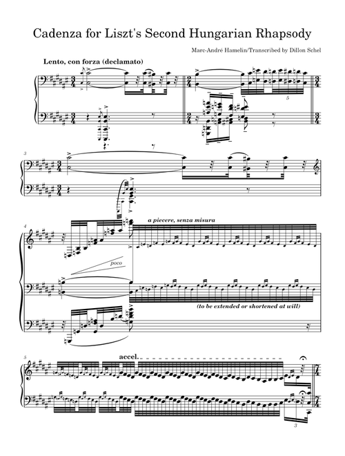 M.A. Hamelin's Cadenza for Liszt's Second Hungarian Rhapsody (Transcribed by Dillon Schel) Read Desc
