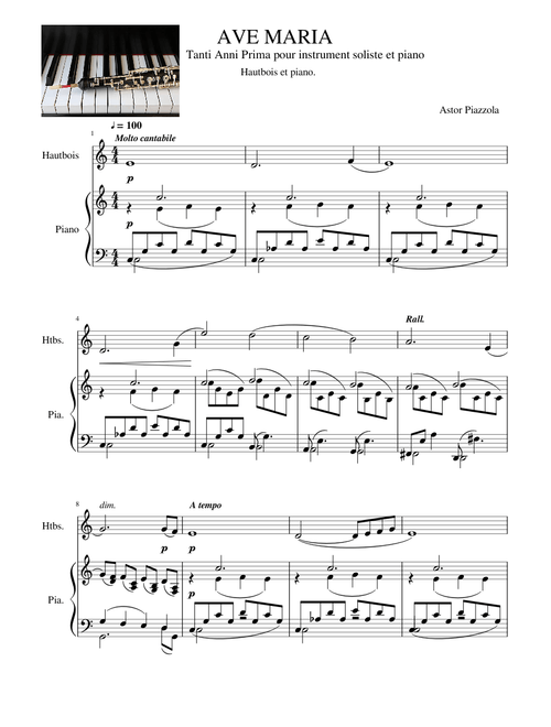 Tanti Anni Prima ou Ave Maria de Piazzolla Haubois-Piano