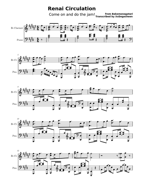 Renai Circulation Theme - Bakemonogatari - Clarinet and Piano DUET