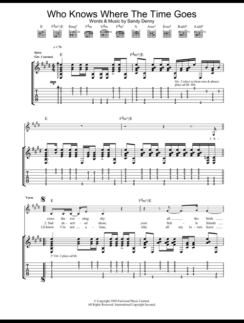 Who Knows Where The Time Goes - Fairport Convention, Eva Cassidy, Richard; Black Mary Thompson (Guitar Tab)