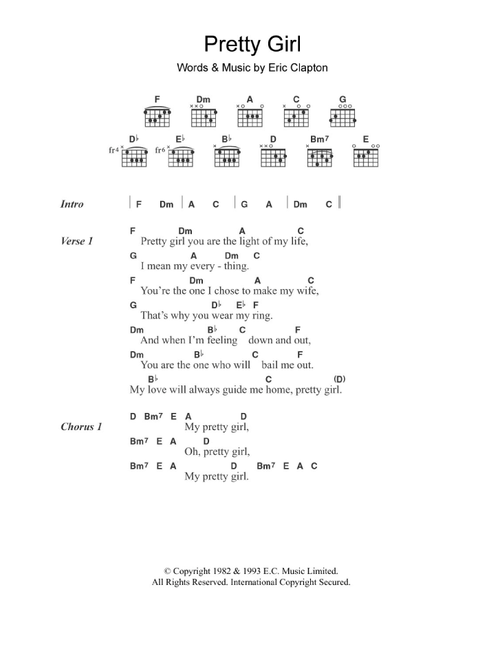 Pretty Girl - Eric Clapton (Guitar Chords-Lyrics)