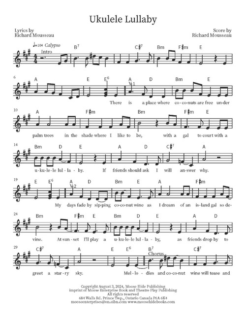 Ukulele Lullaby (Arr. Richard Mousseau) - Rick Moose (Guitar Chords-Lyrics)