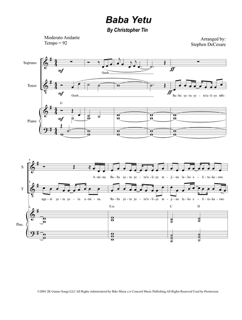 Baba Yetu (Arr. Stephen DeCesare) - Christopher Tin (Voice Duet and Piano)