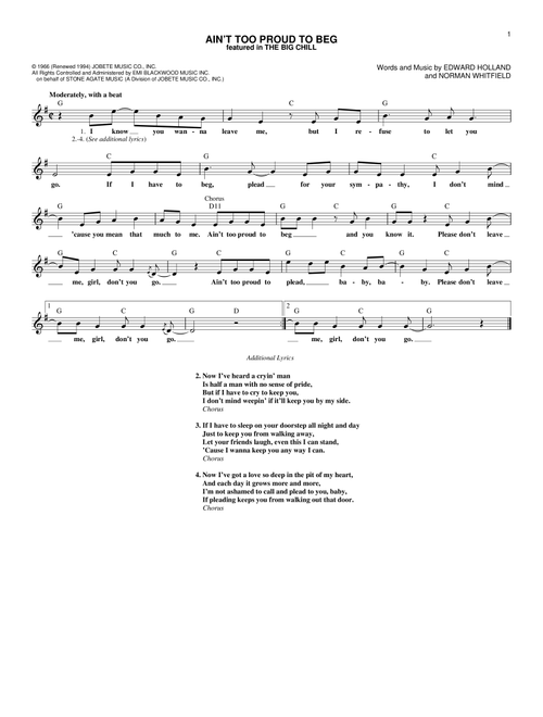 Ain't Too Proud To Beg - The Temptations, The Rolling Stones (Lead Sheet - Fake Book)