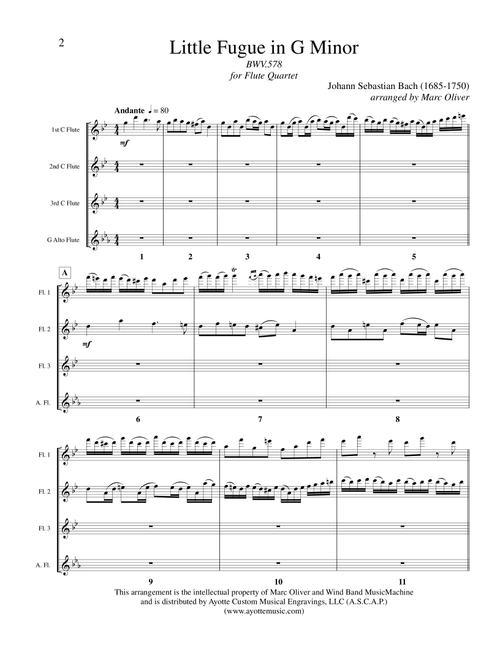 Little Fugue in G minor (for Flute Quartet) (Arr. Marc Oliver) - Joh. Seb. Bach (Flute Solo)