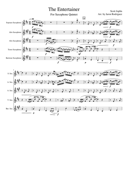 The Entertainer For Saxophone Quintet