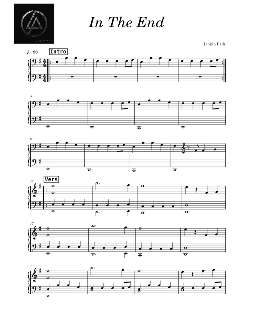In the end Linkin Park Easy Piano Sheet music for Piano Solo Musescore