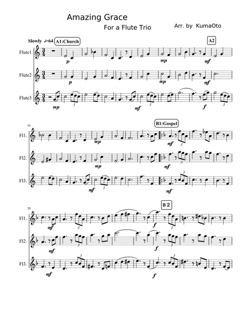 Amazing Grace for Flute trio