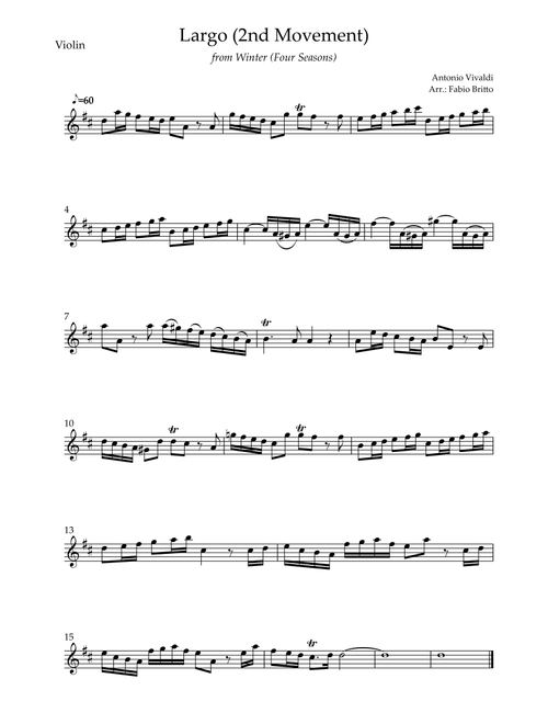 Largo from Winter (Antonio Vivaldi) for Violin Solo (Arr. Fabio Britto) (Violin Solo)