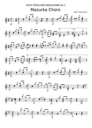 Mazurka Choro by Heitor Villa Lobos Sheet Music for Guitar (Solo