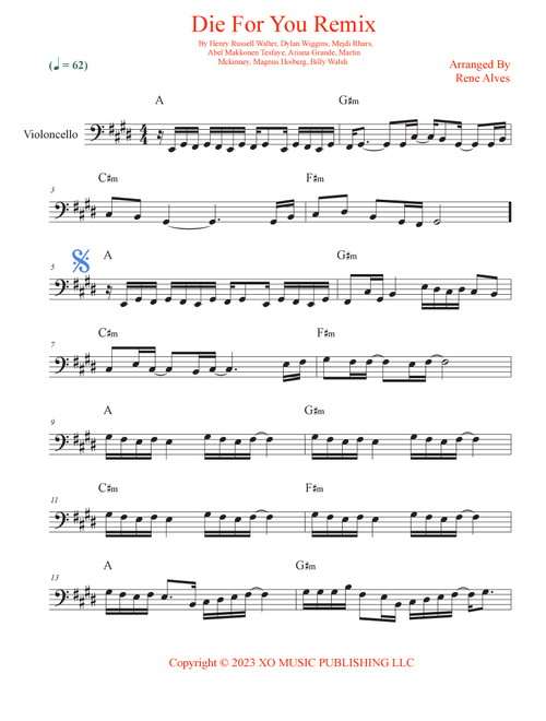 Die For You Remix (Arr. Rene Alves) - The Weeknd With Ariana Grande (Cello Solo)