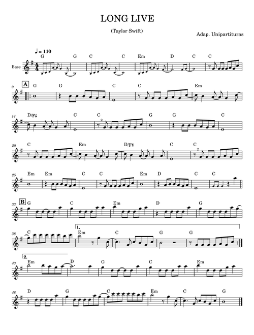 Long Live - Partitura com cifra - Taylor Swift (Piano Chords-Lyrics)