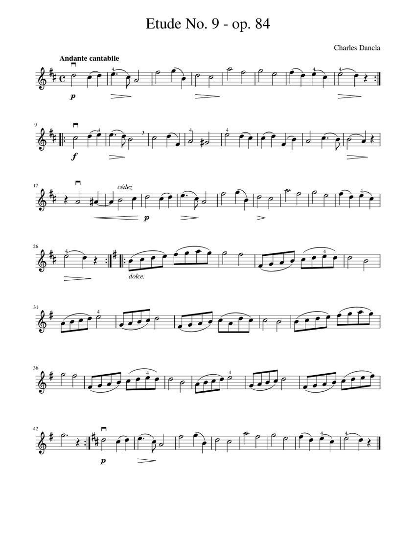 Etude No. 9 Charles Dancla op. 84 Sheet music for Violin Solo Musescore