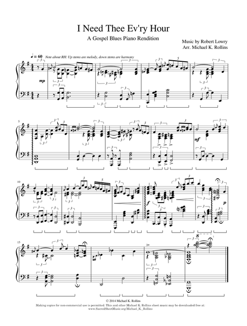 I Need Thee Every Hour (gospel blues piano solo) – Arr. Michael K. Rollins