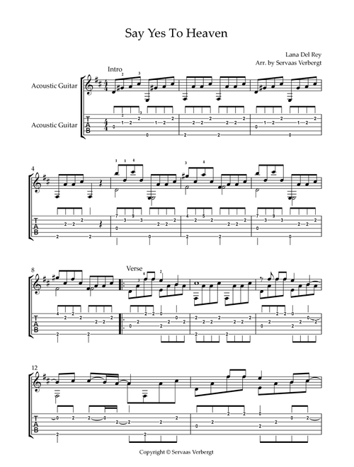 Say Yes To Heaven (Arr. Servaas Verbergt) - Lana Del Rey (Guitar Tab)