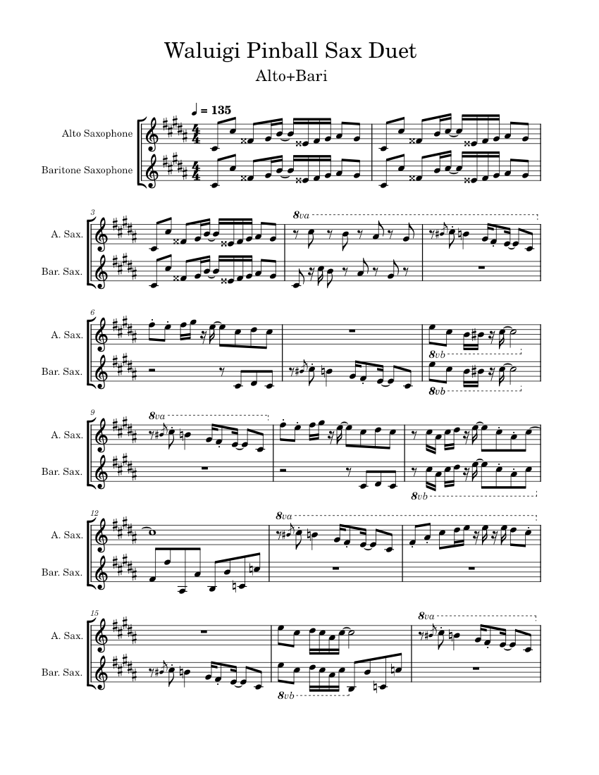 Waluigi Pinball Shinobu Nagata Alto/Bari Sax Duet Sheet music for
