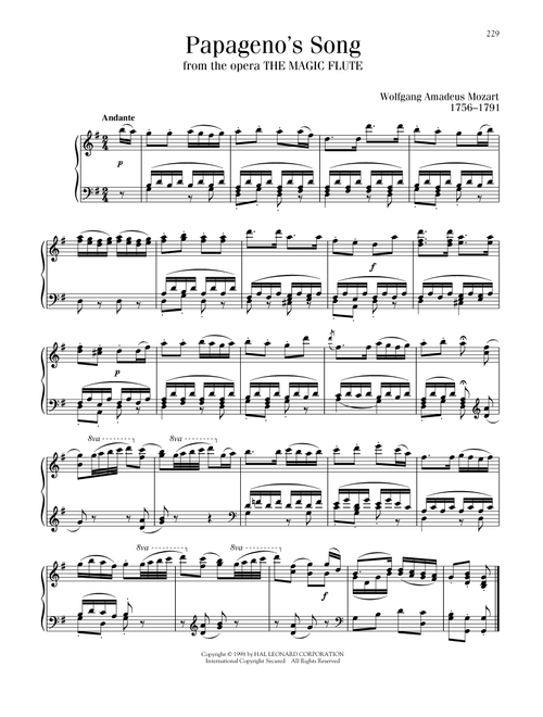 Ein Madchen Oder Weibchen (Papageno's Song) - Wolfgang Amadeus Mozart (Piano Solo)