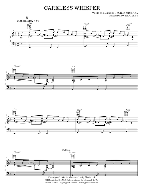 Careless Whisper - George Michael, Wham! (Piano-Vocal-Guitar)