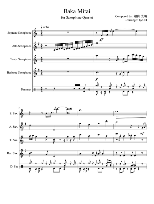 Baka mitai for Saxophone quartet (WIP)