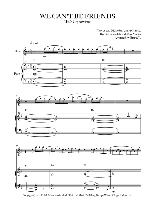 We Can't Be Friends (Wait For Your Love) (Arr. Bruna T.) - Ariana Grande (Flute and Piano)