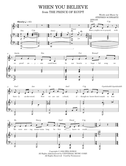 When You Believe - Stephen Schwartz (Piano Vocal)