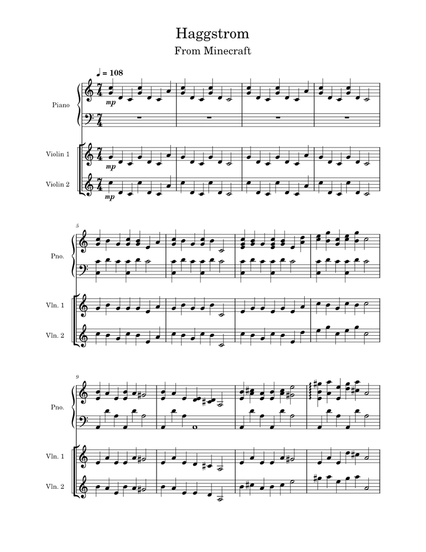 Haggstrom (from Minecraft) C418 Haggstrom Sheet music for Piano