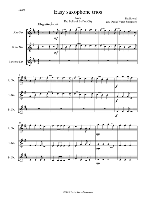The Belle of Belfast city (I'll tell my ma) for saxophone trio (Arr. David Warin Solomons) - Traditional (Woodwind Ensemble)