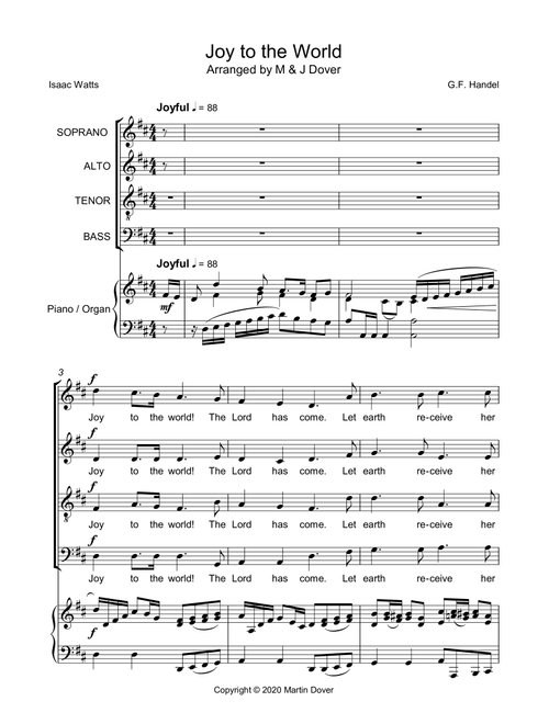 Joy to the World - SATB - Four Part Choir (Arr. M & J Dover) - G.F. Handel, Isaac Watts (Choral, SATB)