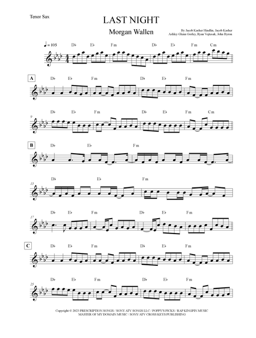 Last Night (Arr. Leo Silva) - Morgan Wallen (Tenor Sax Solo)
