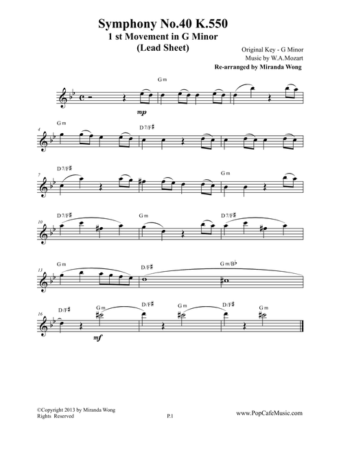 Symphony No.40 K.550 - 1st Movement in G Minor for Violin or Flute Solo (Arr. Miranda Wong) - W.A.Mozart (Small Ensemble)