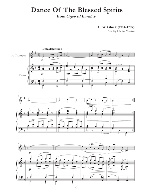 Dance of the Blessed Spirits for Trumpet and Piano (Arr. Diego Marani) - Christoph Willibald Gluck (Trumpet and Piano)