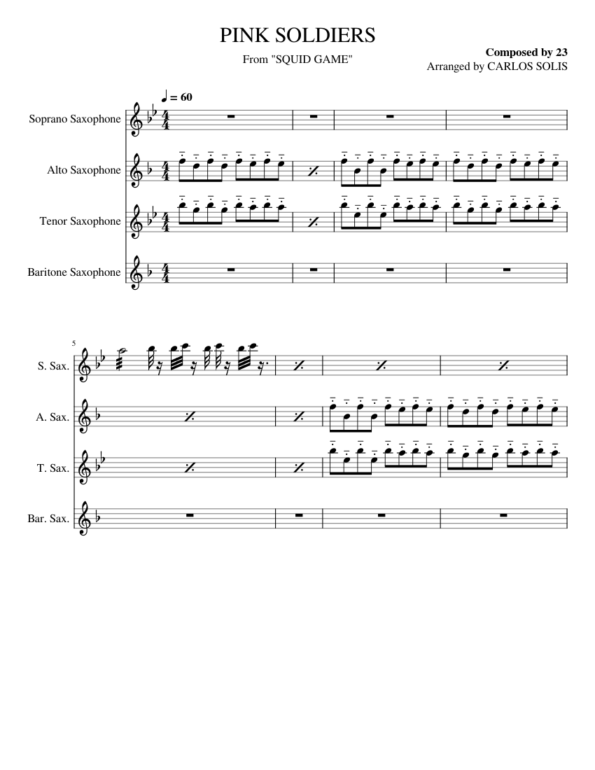 PINK SOLDIERS (SQUID GAME) by CARLIT0CHURRIT0 Sheet Music for Saxophone