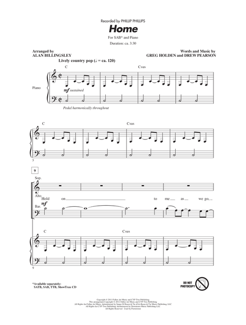 Home (arr. Alan Billingsley) - Phillip Phillips (Choral, SAB)
