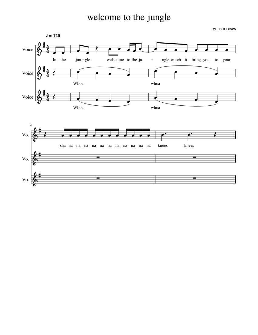 welcome to the jungle harmonies Sheet music for Vocals (Choral ...