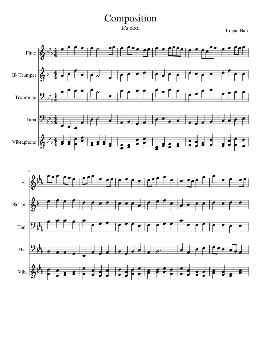 Composition Sheet music for Trombone, Tuba, Flute, Trumpet in b-flat ...