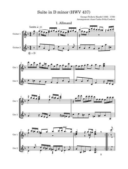 Suite in D minor HWV 437 for 2 guitars (Arr. Juan Carlos Felix Cordova) - George Frideric Handel (Instrumental Duet)