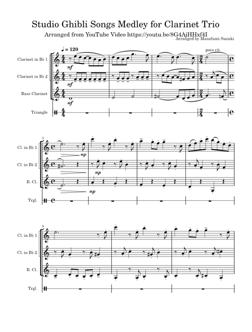 Studio Ghibli Medley – Joe Hisaishi Clarinet Medley for Clarinet Trio (By Me) 2.0 (with triangle)